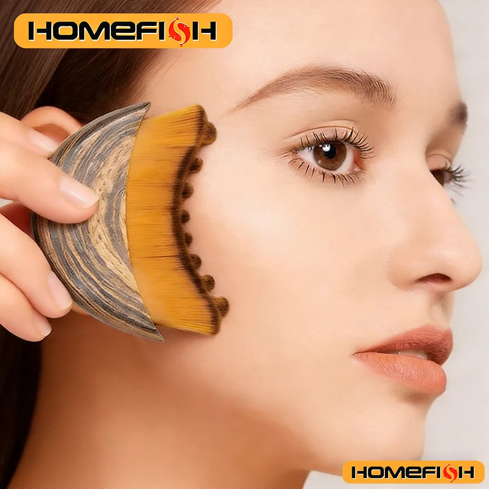 Ergonomic Mermaid-Line Face Sculpting Brush, Lymphatic Contour Tool for Precise Jawline & Chin Definition