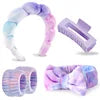 Best Selling Soft Coral Fleece 5-in-1 Skincare Tool Set Non-slip Headband Water-absorbent Wrist Cuffs & Claw Clip for Face Wash