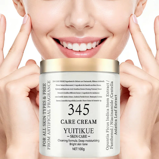 YUITIKUE 345 Care Cream 100g - 3-in-1 Formula: Firms, Deeply Hydrates & Brightens, For All Skin Types, Natural Ingredients