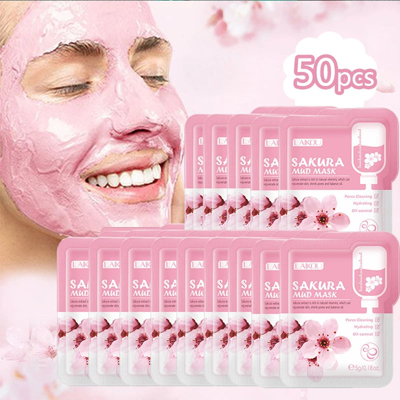 50pcs Japan Sakura Clay Mask for Face Deeply Cleansing Moisturizing Oil-Control Remove Blackhead Pink Mud Mask Facial Skincare