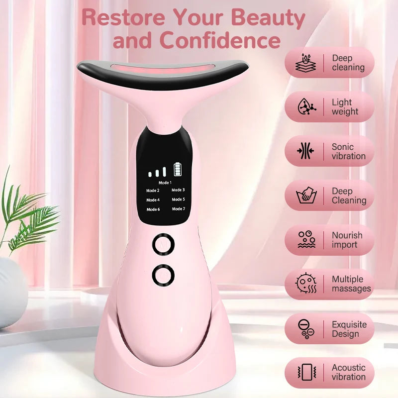 7 Colors LED Lights Face Neck Beauty Device Vibration Massage