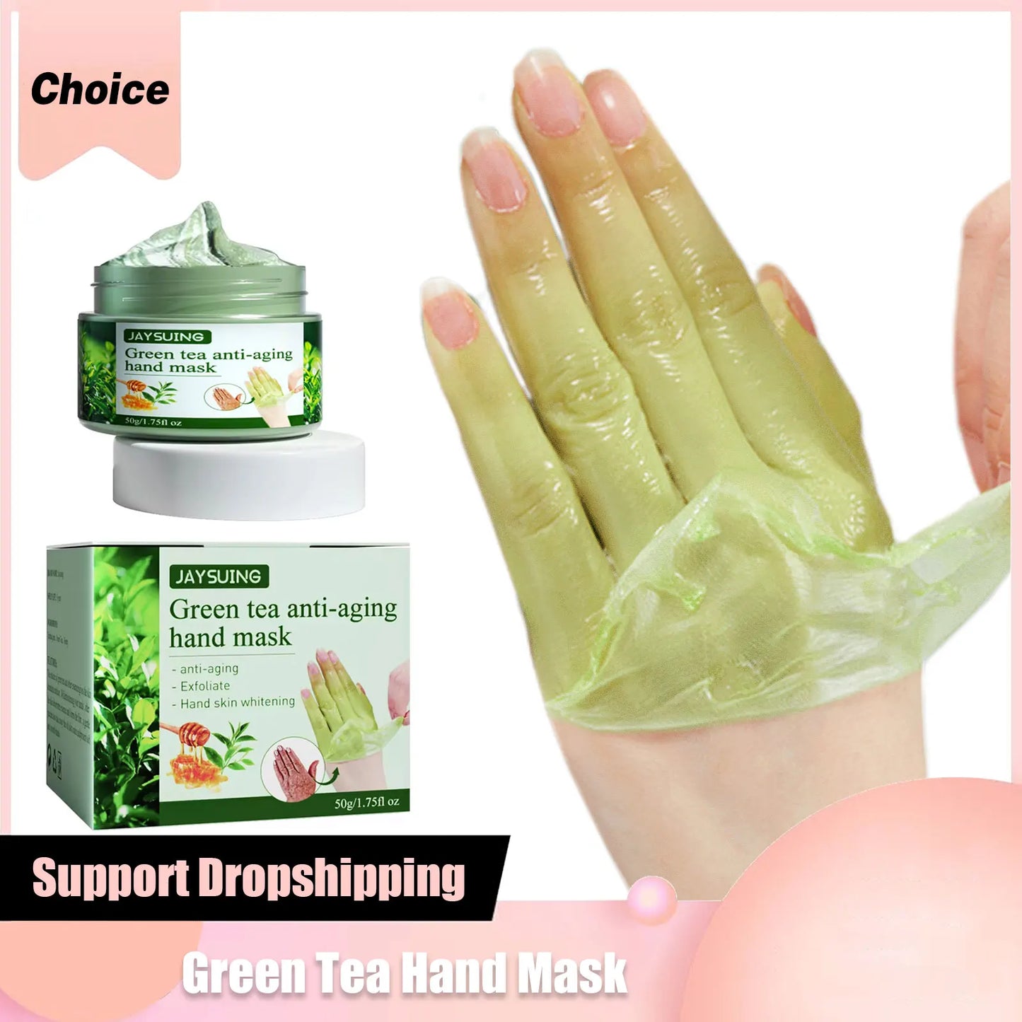 Green Tea Hand Mask Anti-Wri-nkle Moisturizing Wh-itening Repair Exfoliating Callus Film Nourish Hand Skin Care Cream 50g