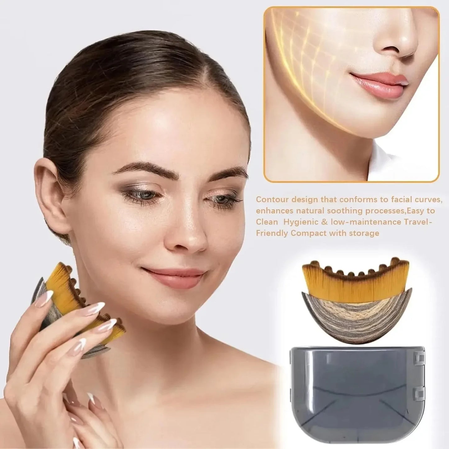 Ergonomic Mermaid-Line Face Sculpting Brush, Lymphatic Contour Tool for Precise Jawline & Chin Definition
