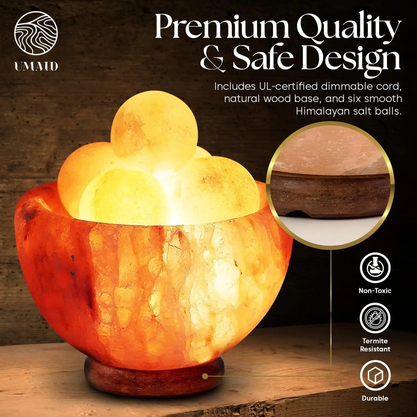 Dimmable Pink Himalayan Salt Lamp Bowl with 6 Massage Balls for Relaxation, Yoga, Spa & Home Decor