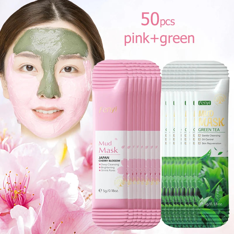 50pcs Japan Sakura Clay Mask for Face Deeply Cleansing Moisturizing Oil-Control Remove Blackhead Pink Mud Mask Facial Skincare