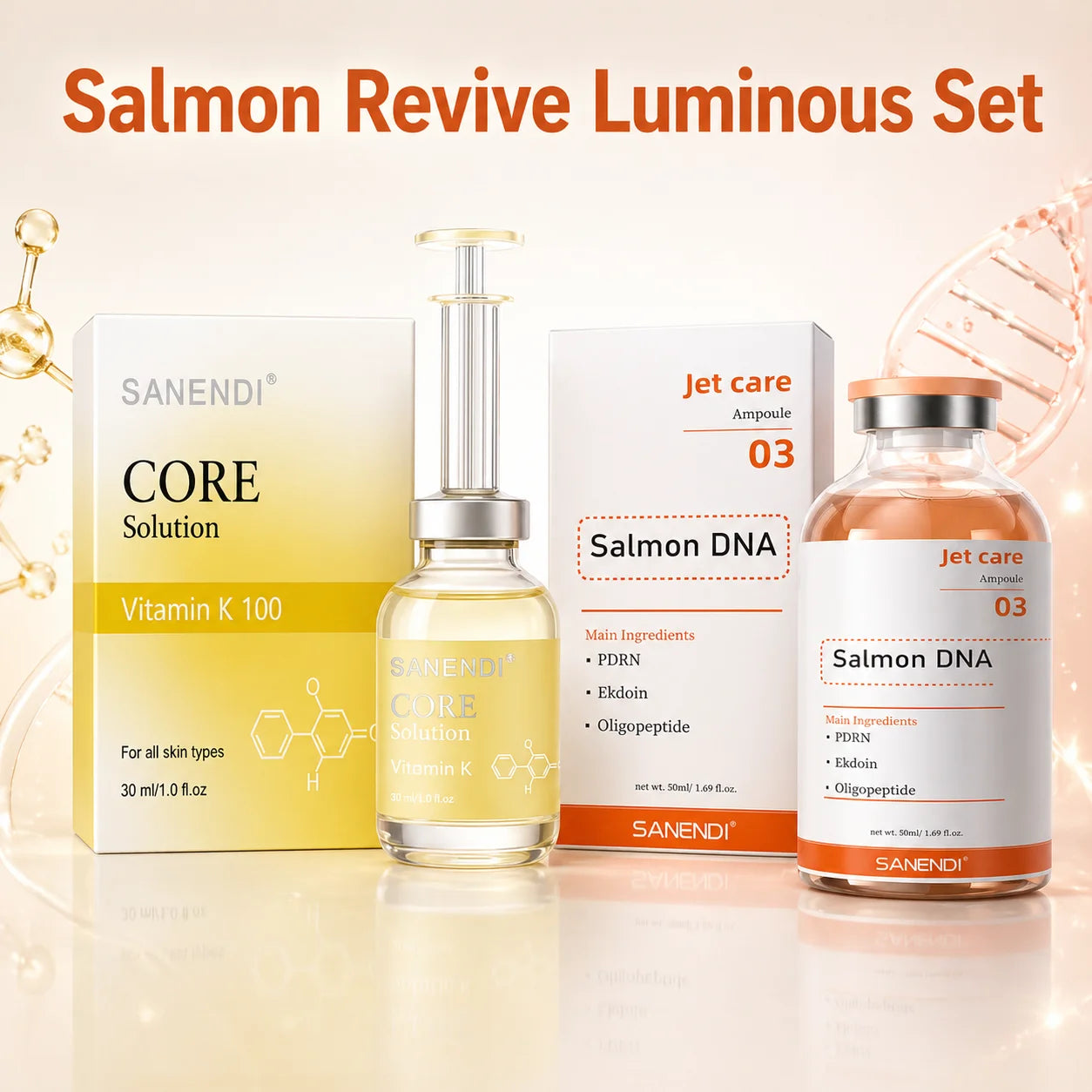 Salmon DNA GSH Korean Skin Care Set Copper Peptide Serum Hyaluronic Acid Collagen Essence Smoothing Hydrating Daily Facial Care