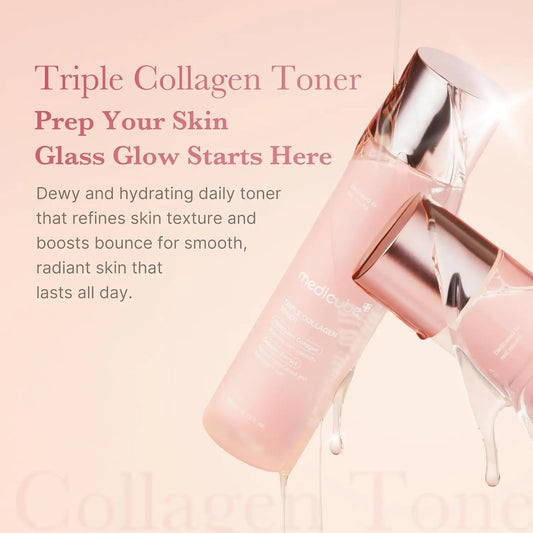 Medicube Triple Collagen Toner - Hydrolyzed, Atelo,& Soluble Collagen for Deep Hydration & Plump Skin Fast-Absorbing Formula for