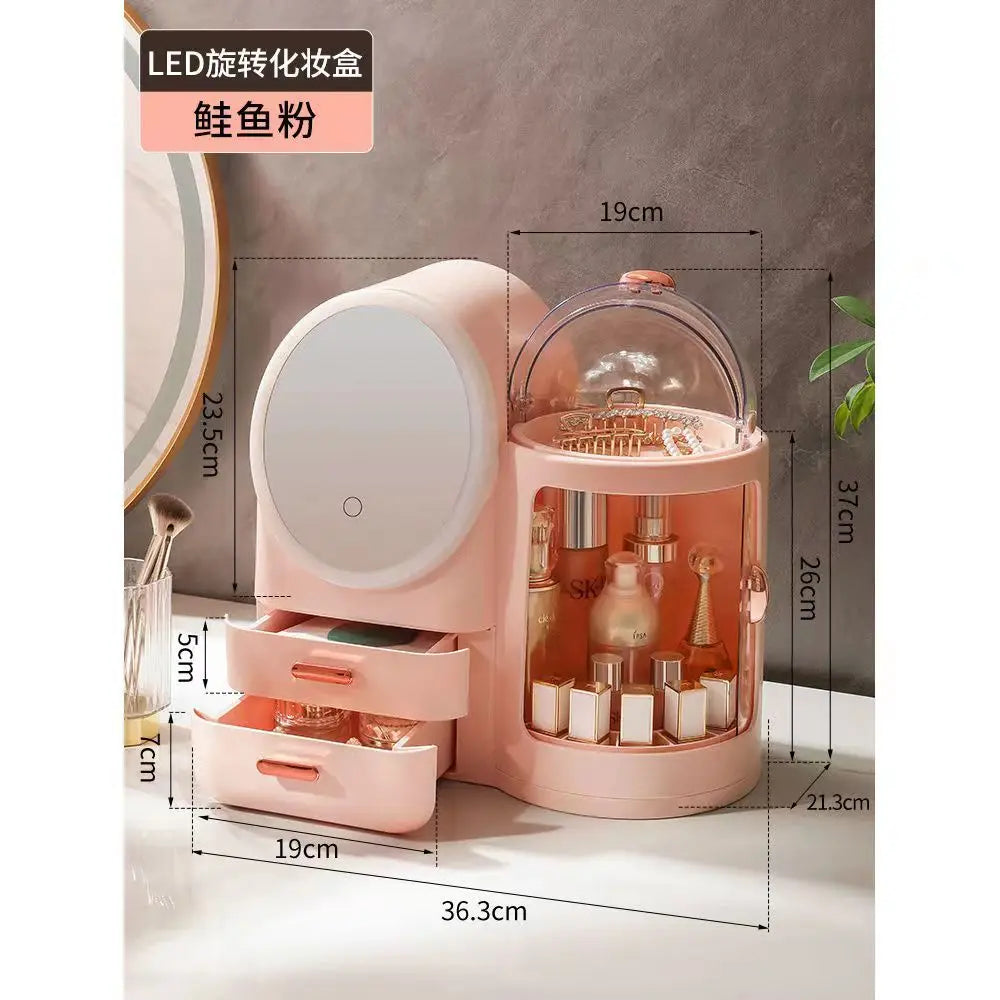Bathroom Vanity Big Cosmetics Storage Box Skincare Display Case Large Capacity Makeup Organizer with Led Mirror