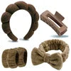 Best Selling Soft Coral Fleece 5-in-1 Skincare Tool Set Non-slip Headband Water-absorbent Wrist Cuffs & Claw Clip for Face Wash