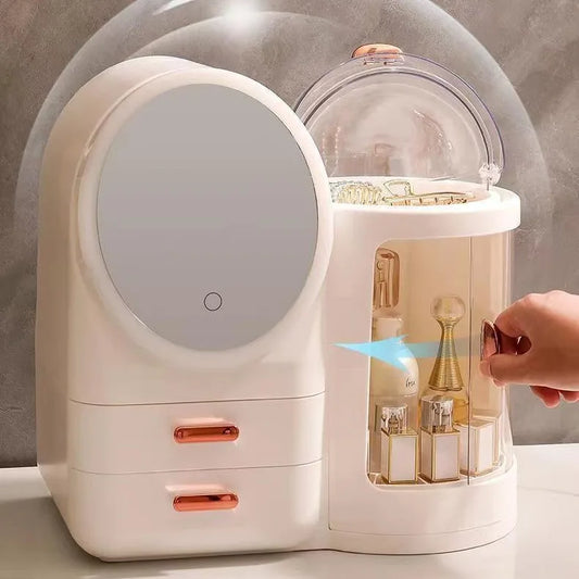 Bathroom Vanity Big Cosmetics Storage Box Skincare Display Case Large Capacity Makeup Organizer with Led Mirror