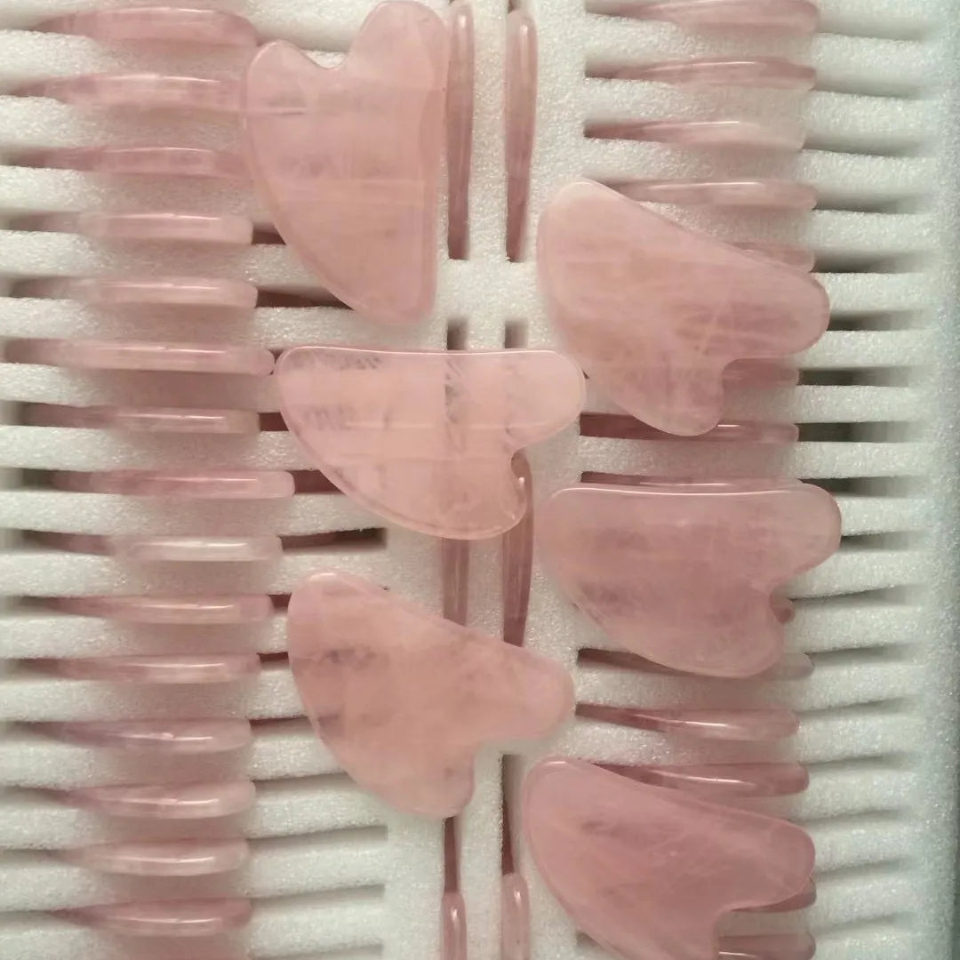 Traditional Chinese Gua Sha Natural Rose Quartz Gua Sha Stone - Heart-Shaped Facial Lifting Massage Tool for Skincare