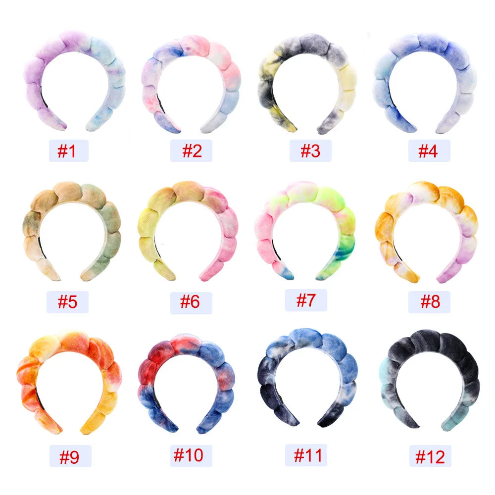 Wholesale Good Quality Multi Colors Spa Headband Wristband Sponge Makeup Skincare Headband Bubble Soft Washing Face Headband