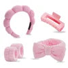 Best Selling Soft Coral Fleece 5-in-1 Skincare Tool Set Non-slip Headband Water-absorbent Wrist Cuffs & Claw Clip for Face Wash