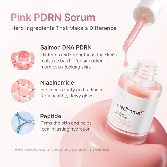 Medicub Salmon DNA Pink Peptide Serum Pink Glow Serum Peptide Niacinamide Hydrating Moisturizing Korean Skincare Peptide Serum