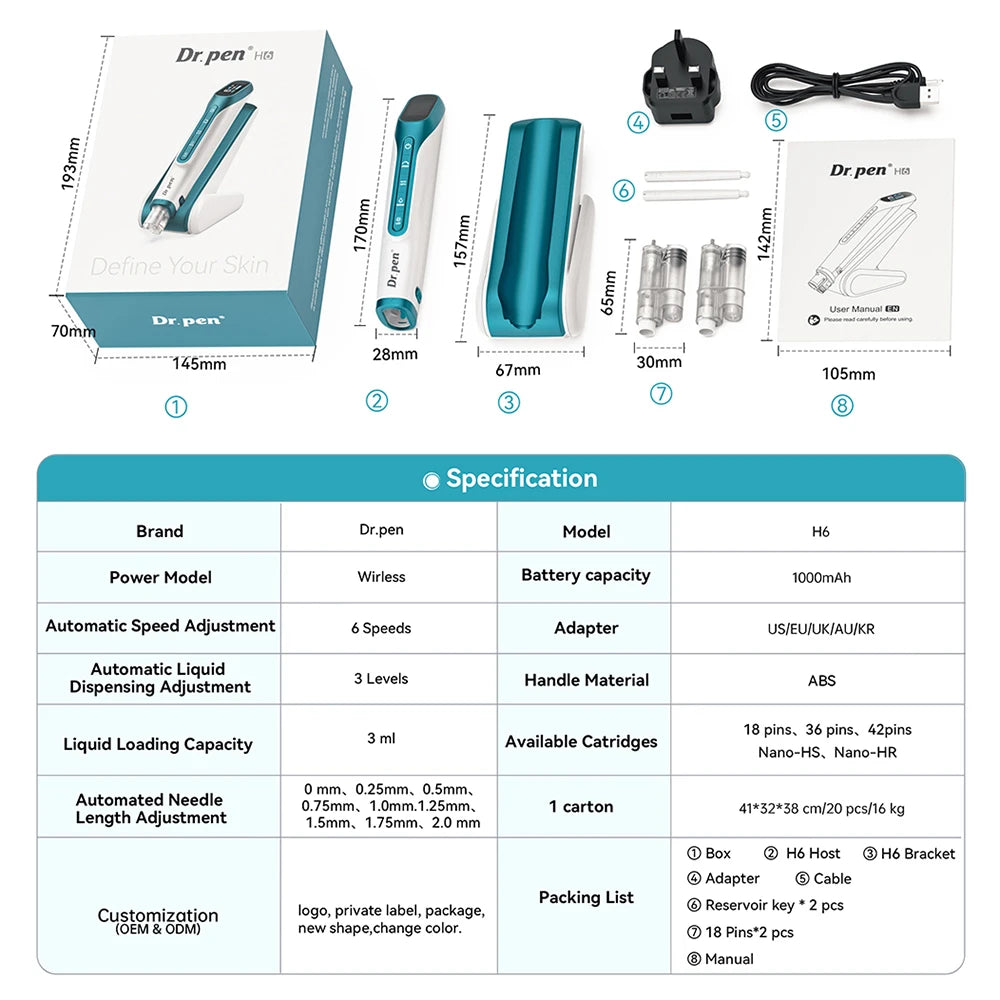 Original Dr Pen H6 Wholesale New Model Derma Pen Professional Mesotherapy Microneedling Pen Skincare Anti-aging Beauty Equipment