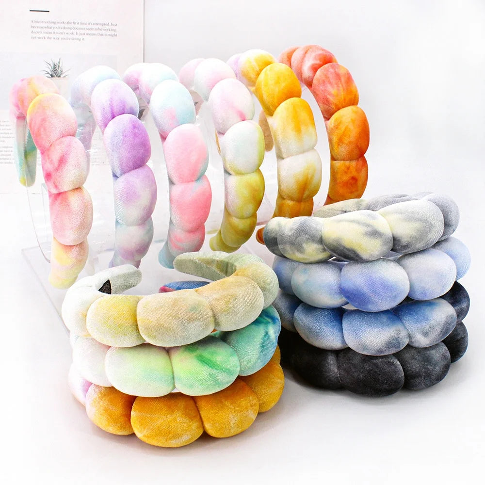 Wholesale Good Quality Multi Colors Spa Headband Wristband Sponge Makeup Skincare Headband Bubble Soft Washing Face Headband