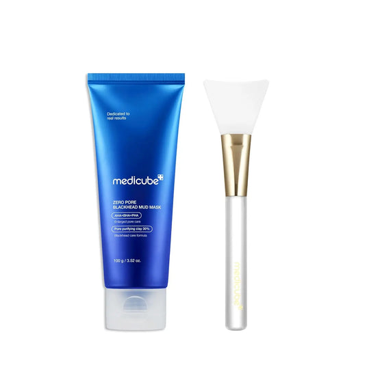 Medicube Home Care Duo for Flawless Skin: Zero Pore Blackhead Mud Facial Mask and Zero Foam Cleanser  Free Brush