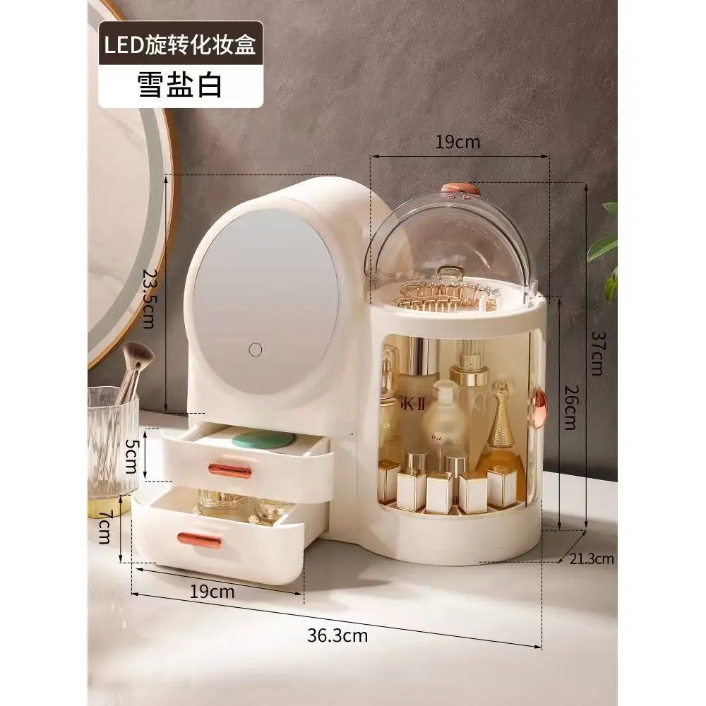 Bathroom Vanity Big Cosmetics Storage Box Skincare Display Case Large Capacity Makeup Organizer with Led Mirror