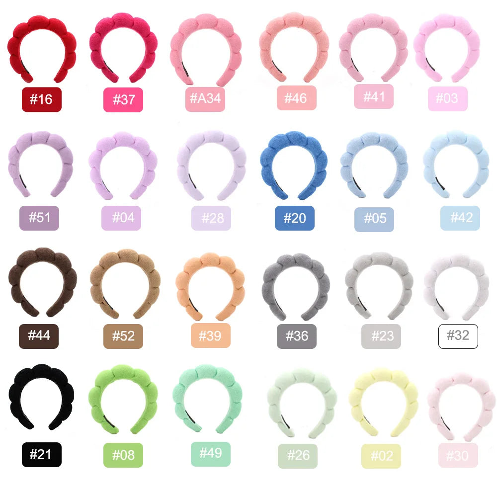 Wholesale Good Quality Multi Colors Spa Headband Wristband Sponge Makeup Skincare Headband Bubble Soft Washing Face Headband