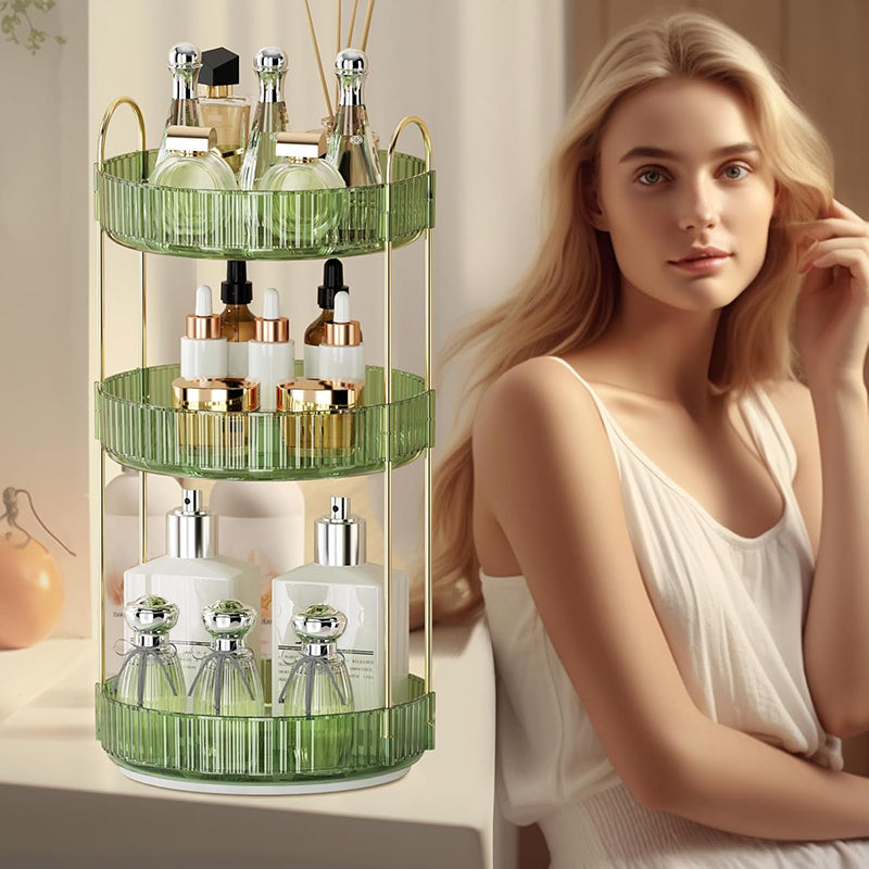 2/3 layer rotary cosmetic storage box - portable perfume skincare countertop storage rack-household storage and organizing tool