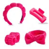 Best Selling Soft Coral Fleece 5-in-1 Skincare Tool Set Non-slip Headband Water-absorbent Wrist Cuffs & Claw Clip for Face Wash