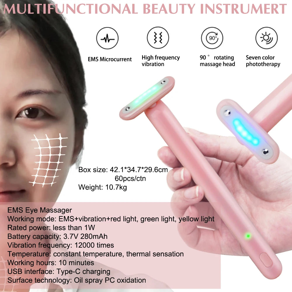 Ems Handheld Face Eye Massager Wand Skin Tightening Anti-Wrinkle Device with Red Light Therapy for Skincare