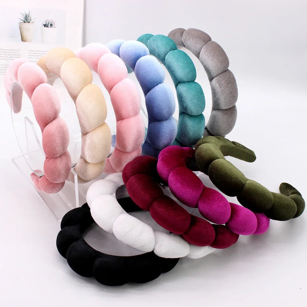 Wholesale Good Quality Multi Colors Spa Headband Wristband Sponge Makeup Skincare Headband Bubble Soft Washing Face Headband