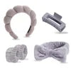 Best Selling Soft Coral Fleece 5-in-1 Skincare Tool Set Non-slip Headband Water-absorbent Wrist Cuffs & Claw Clip for Face Wash