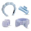 Best Selling Soft Coral Fleece 5-in-1 Skincare Tool Set Non-slip Headband Water-absorbent Wrist Cuffs & Claw Clip for Face Wash