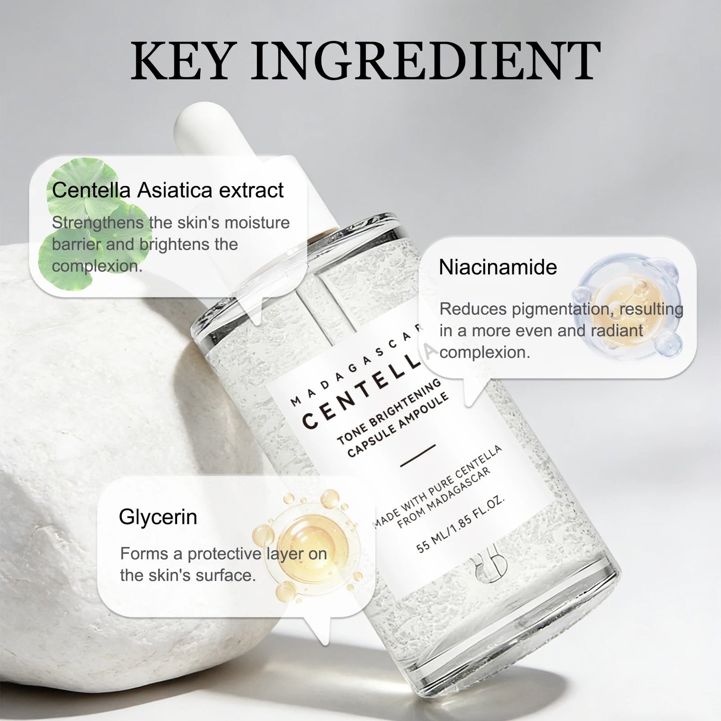 Skin Tone Perfector Brightening Ampoule 55ml - Centella & Niacinamide Serum Hydrates, Soothes & Enhances Radiance.