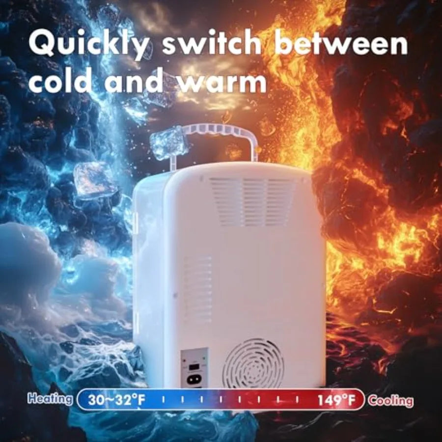 9L Mini Fridge for Bedroom Car College Dorm Room Office Desk 12V Portable Cooler Warmer Skincare Beauty Makeup Drinks Food AC D