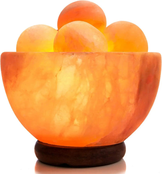 Dimmable Pink Himalayan Salt Lamp Bowl with 6 Massage Balls for Relaxation, Yoga, Spa & Home Decor