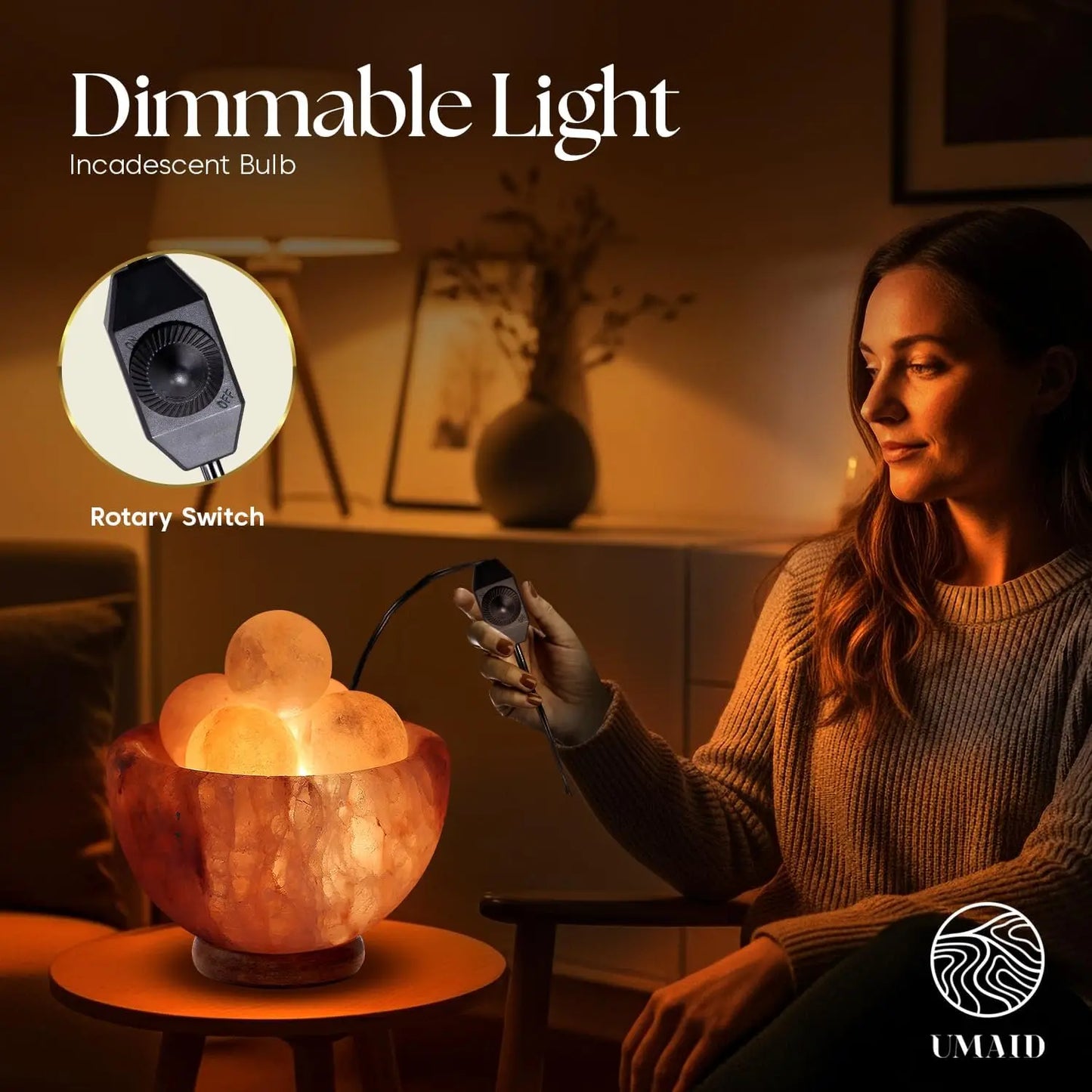 Dimmable Pink Himalayan Salt Lamp Bowl with 6 Massage Balls for Relaxation, Yoga, Spa & Home Decor