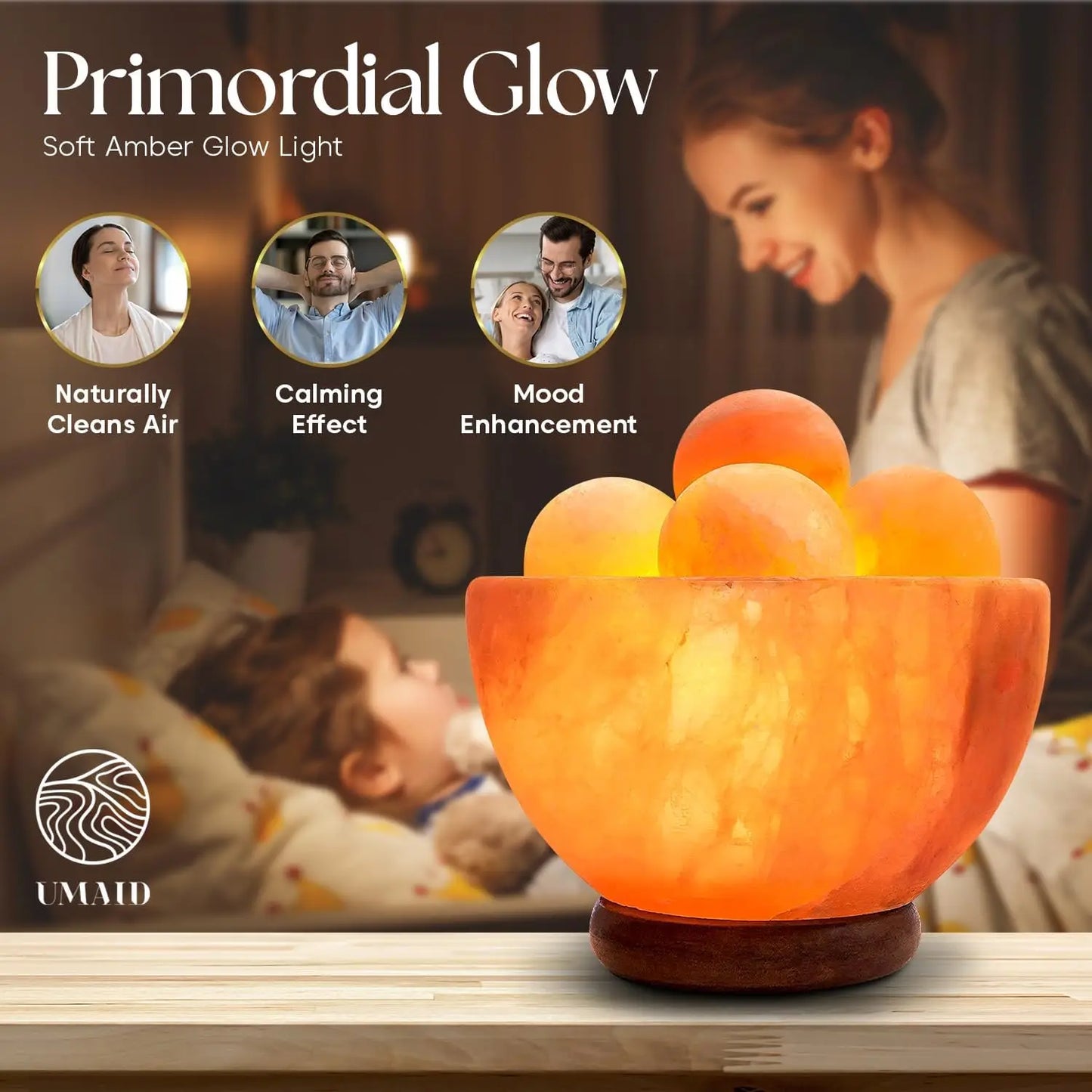 Dimmable Pink Himalayan Salt Lamp Bowl with 6 Massage Balls for Relaxation, Yoga, Spa & Home Decor